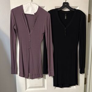 SKIMS Purple Long Sleeve Onesie and Black Long Sleeve Dress